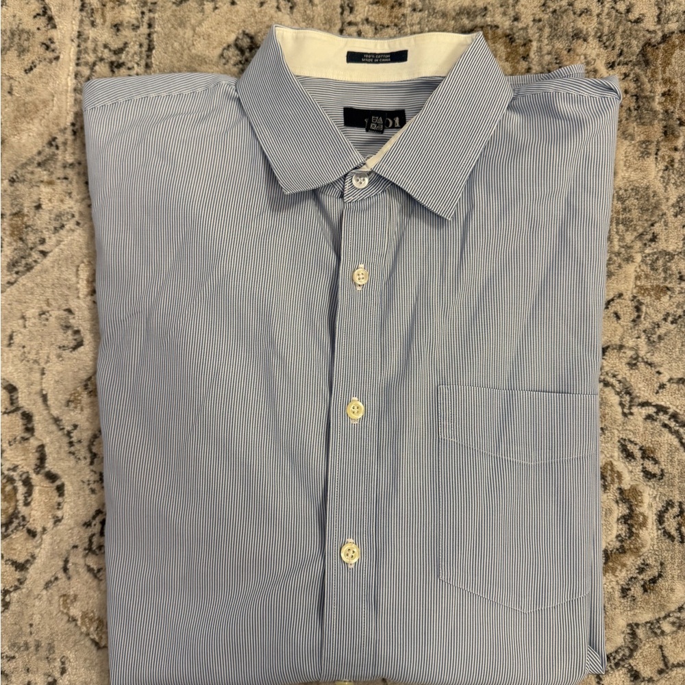 Nordstrom 1901 Men's Blue Striped Shirt 17 34/35